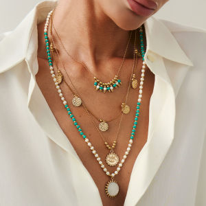 Ingemark Y2K Boho Round Coin Tassel Pendant Choker Necklace for Women Collares Vintage Beads Chain Aesthetic Neck Jewelry Gift