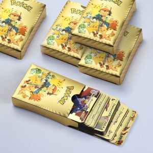 54Pcs Metal Gold Silver Pokemon Cards English Version Charizard Pikachu Trainer Card Game Collection Battle Toys Child Gift
