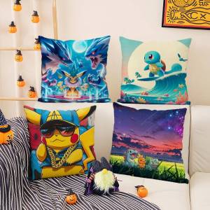 Bandai | Pokemon Snorlax Anime Plush Pillow Cover Soft Short Plush Cushion Cover For Sofa Bedroom Living Room Home Decor Gift