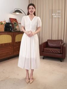 Elegant Lace-Up Embroidered V-Neck Solid Dress