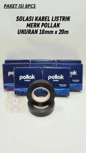 Electrical Tape POLLAK Paket Isi 8 pcs / Solasi Kabel Listrik Hitam 18mm x 20M / Isolasi Pollak Lakban Hitam Isi 8pcs