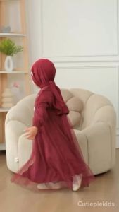 COD jelita Kids Set Hijab Referensi Usia 5 6 7 8 tahun Busana Muslimah Bahan Satin velvet Mix Tille Premium gamis anak Perempuan Cocok Untuk Lebaran 2025 Ukuran M & L Bisa COD