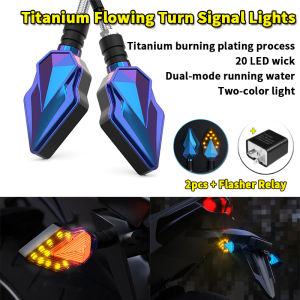 PMSshop Universal 20 LED Motorcycle Turn Signal Lights 12V Dual Mode Flowing Water Blinker Titanium Plating Motorbike Lamp Stop Indicators Diamond Shape Tail Lights 2PCS