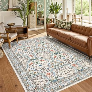 Bohemian Floral Living Room Carpet Decorative Carpet Dirt-Resistant Wear-Resistant Bedroom Bedside Rug Study Room Carpet Mat Carpet Rug 波西米亚花卉客厅地毯 装饰地毯 耐脏耐磨卧室床边毯书房地毯 FUNIANQI