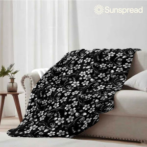 Beast Kingdom | black white floral damask Soft Warm Flannel Blanket Lightweight Cozy Christmas Halloween Home Decor Room