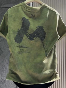 Áo Thun Nam Mùa Hè Thường Ngày Thoáng Khí Cổ Tròn Tay Ngắn in Chữ Nhuộm Màu Sợi Cotton Phong Cách Thường Ngày