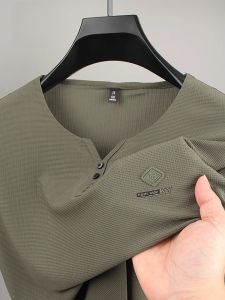 ROMON | Romon Ice Silk Mens T-Shirt V-Neck Short Sleeve Quick Dry Breathable Summer Fashion Urban Style Business Casual Thin Top