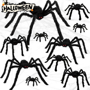 แมงมุมตกแต่งฮาโลวีนแมงมุมผ้ากำมะหยี่ใหญ่ฮาโลวีน30ซม./75ซม./125ซม. อุปกรณ์ประกอบฉากปาร์ตี้กลางแจ้งห้องแมงมุมประดับสถานที่ขนาดใหญ่เล่นตลก
