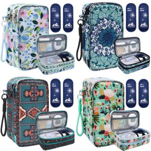 กระเป๋าเก็บความเย็นอินซูลินพร้อมแผ่นน้ำแข็ง กล่องจัดระเบียบยาสำหรับเดินทางสำหรับผู้ป่วยเบาหวาน กล่องเก็บของสองชั้น