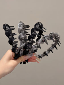 Womens High Top Mesh Rhinestone Hairband Anti-slip Toothed Hair Hoop Fashionable Korean Style Headwear Hair Accessories