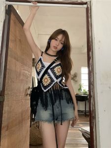 Áo Ba Lỗ Bohemian Ngọt Ngào Cay Nồng Có Tua Rua Cho Nữ Mùa Hè Áo Khoác Ngoài Đi Biển Áo Lót Không Tay Áo Chui Đầu Màu Trơn