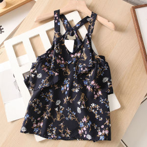 2025 New Korean Style Loose Floral Print Sleeveless Vest Womens V-Neck Outerwear Chiffon Lace Trim Top Summer Fashion