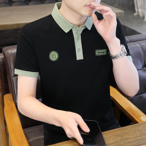 New 2024 Mens Business Polo Shirt Pure Color Collared Loose Fit Breathable Cool Casual Cotton Polyester Blend Short Sleeve