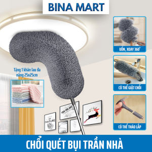 Chổi quét trần nhà gấp gọn chổi quét mạng nhện thông minh chổi quét bụi đa năng độ dài rút gọn cán inox thép không gỉ - BINA MART