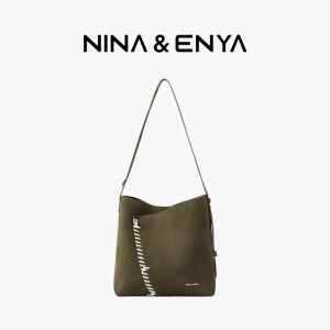 Nina Enya Large Capacity Bucket Bag Top Layer Cowhide Single Shoulder Commuter Womens Crossbody Bag Fashionable Knitted Design