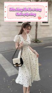 Đầm Xốp Hoa Nhí Tay Bồng Cổ Nhọn May Bells Đầm Hoa Midi Nàng Thơ Dạo Phố Dáng Dài Đi Biển