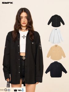 SMFK | Cross Embroidery Pure Color Loose Shirt