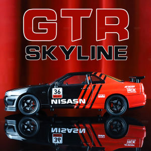 【RUM】1:24 Scale Nissan GTR R34 Skyline Alloy Car Model Light & Sound Effect Diecast Car Toys for Boys Birthday Gift Kids Toys Car Collection