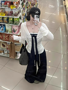 Early Autumn Striped Tie-Dye Top And Long Sleeve Cover up Two-Piece Set for Women Spicy Girl Style Fashionable And Protective