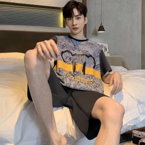 Mujie New Ice Silk Sleepwear Mens Modal Cool Feeling Short Sleeve Teenager Home Clothes Comfortable Breathable Summer Pyjamas