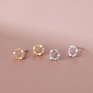 New Korean Fashion Classic Round Wreath Shiny Zircon Small Stud Earrings for Women Sweet Teen Party Flowers Ear Jewelry Gift