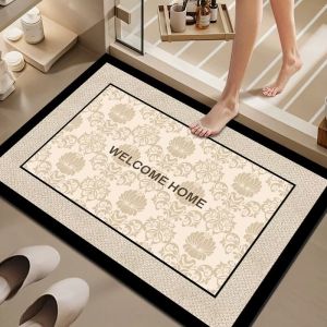 Easy to Maintain Water Absorbent Bathroom Entrance Door Mat Anti Slip Durable Square Rectangle Silica Clay Floor Rug