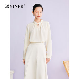 Elegant Commuter Lace-Knit Twisted Collar Silk Shirt