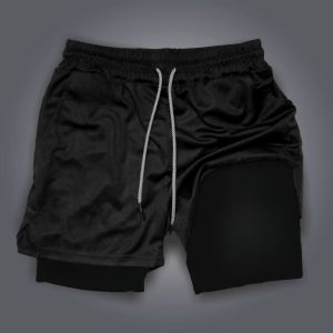 Summer Quick Dry Gym Shorts Man Demon Slayer Fashion Anime Print Double-layer Pants Streetwear Sportswear Fitness Beach Pants