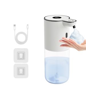 เครื่องซักผ้าจานมือติดผนังสีขาวจอแสดงผลดิจิตอลอินฟราเรดอัจฉริยะเครื่องจ่ายสบู่เซ็นเซอร์อัตโนมัติสําหรับห้องครัวห้องน้ํา