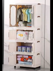 THE L62-74cm Multipurpose Moveable Stackable Folding 2 Doors Wardrobe Storage Cabinet With Pulley