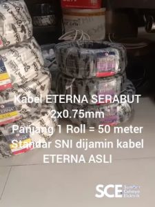 (1 ROLL/50 Meter) KABEL LISTRIK ETERNA NYYHY 2x0.75 fx 300/500 V KABEL FLEXIBLE tembaga SERABUT
