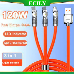 Ecily Cáp sạc xoay 3 trong 1 180 ° 100W 6A Cáp Sạc Nhanh Cáp dữ liệu dày đầu xoay Cáp sạc nhanh 120W Cáp sạc đam mê một kéo Ba cáp dữ liệu Loại C /I-OS Cáp USB C 1.2m