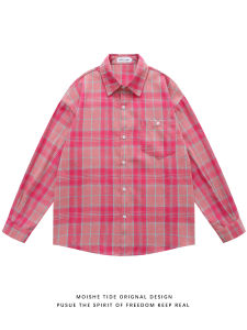 เสื้อเชิ้ตแขนยาวทรงหลวมสไตล์อเมริกันย้อนยุค MOISHE TIDE สำหรับผู้ชายและผู้หญิง ฤดูใบไม้ร่วง ทรงหลวม ทรงหลวม ทรงหลวม