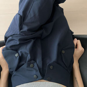 Loose High Waist Workwear Pants Womens Dark Blue American Retro Style Casual Slimming Sporty Trousers for Autumn