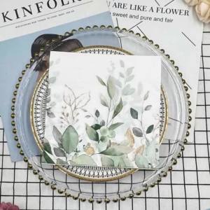 20pcs 2-Ply Colourful Printed Napkins Forest Green Leaves Hotel Restaurant Table Decoration Wine Glass Flower Paper Placemats