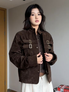 Cleanfit Mens Suede Jacket Patchwork Design American Style Autumn Trendy Brand High-End Feeling Short Wide Collar Jacket