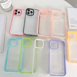 3in1 TPUใสผู้ถือบัตรเคส For iPhone 11 14 13 15 16 12 Pro Max X XS Max 7 8 Plus XR SE 2020 2022 ซิลิโคนนิ่ม เคสมือถือ