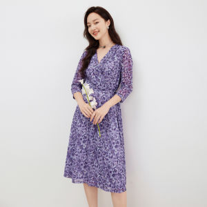 Koradior | Floral V-neck Spring Dress Mid-Length