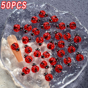 50Pcs 3D Red Ladybug Nail Charms Cute Seven-spotted Ladybug Insect Nail Art Decoration DIY Phone Case/Crafts Manicure Accessorie