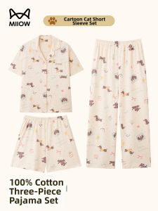 MiiOW | Cute Cartoon Three-Piece Summer Sleepwear Set