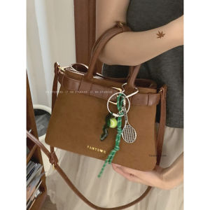 Retro Matte Handbag Versatile Shoulder Tote Bag for Women Casual Zipper Closure with Belt Decoration Soft Leather Crossbody Satchel