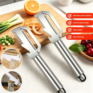 Multi Functional Stainless Steel Vegetable Peeler Fruit Potato Peeler Bottle Opener Scallion Cutter and Fish Scale Scraper Kitchen Peeling Cooking Tool