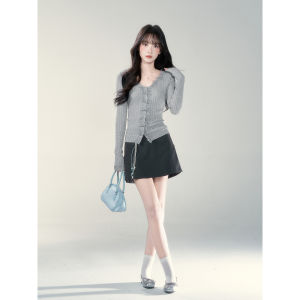 YIKEXIAOYEMEI | Áo Blouse Len V-neck Xanh Thời Trang Dành Cho Phụ Nữ