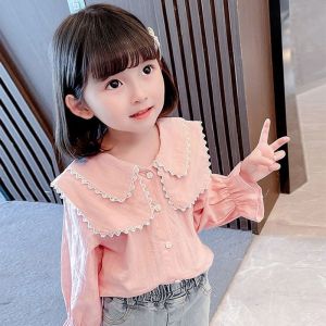 Girls Long Sleeve Shirt Spring Autumn Thin Versatile Outerwear Casual Fashionable Korean Style Baby Clothes Childrens Wear