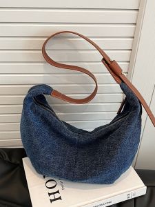 Trendy Denim Dumpling Shaped Shoulder Bag for Women Casual Minimalist Design Summer 2025 Single Strap Zipper Closure Pure Color