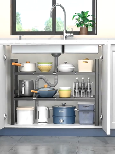Adjustable Height Expandable Kitchen Sink Organizer Rack Stainless Steel Under Cabinet Storage Shelf With Extendable Design