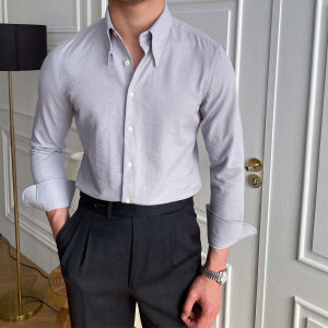 Business and British Style Large Collar Fitted Long Sleeve Shirt