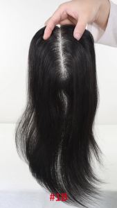 Grey Highlight Mono With PU Human Hair Toppers Invisible Hairpiece For Women Hair Clips In Toppers Extensions For Women 14Inch