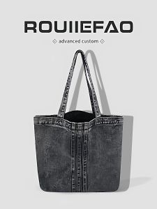 American Retro Denim Canvas Tote Bag Women Lazy Style Large Capacity Commuter Student Versatile Single Shoulder Bag Handheld