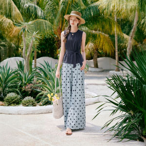 XIANGYING | New Linen Sleeveless Dots Wide-leg Pants Summer Leisure Set